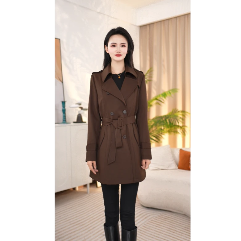 韩版修身型气质常规修身风衣女装百搭中长款25C779