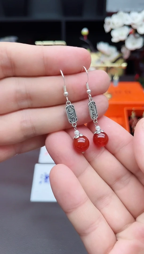 玛瑙/玉髓耳饰银S925镶嵌730000