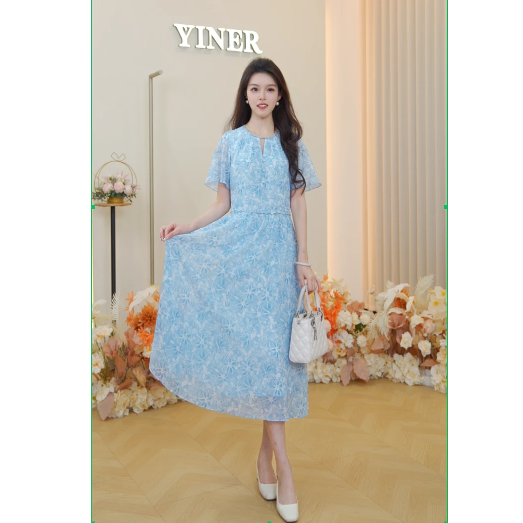 YINER音儿女装2025夏季新款印花连衣裙8C65205656
