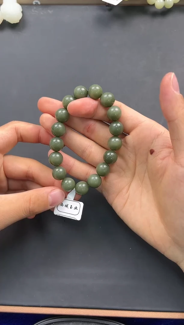 未镶嵌手串和田玉花土沟豆青手串卡12微色差