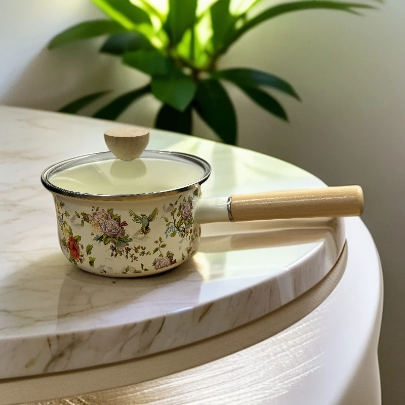 【颜值好物】品质加厚珐琅搪瓷奶锅实木把手不挑灶具-Jump