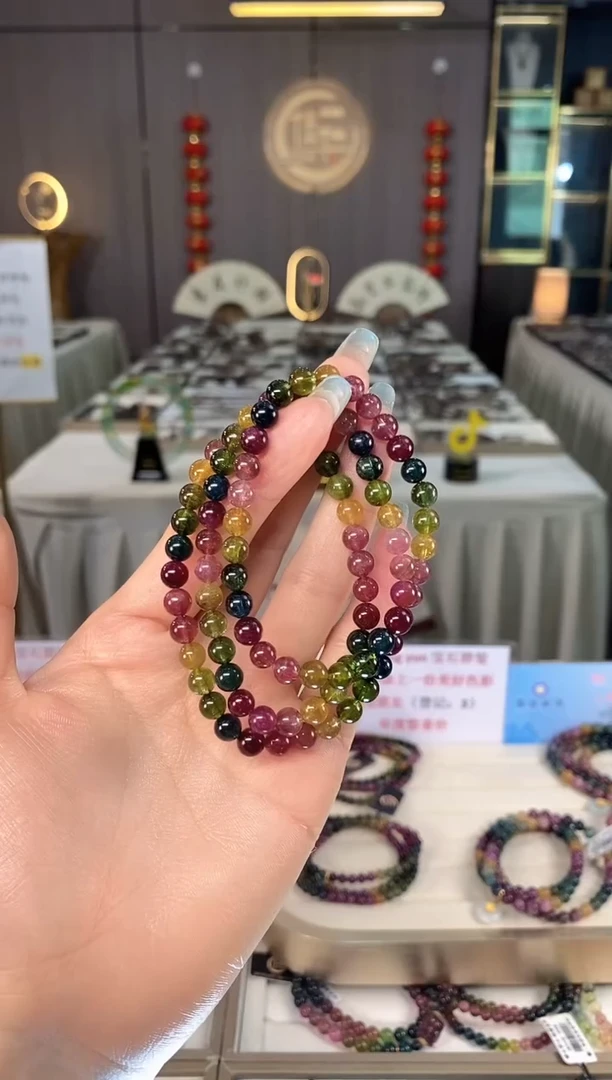 未镶嵌老矿碧玺色标彩虹三圈手串6mm+碧玺多样性发一条mz
