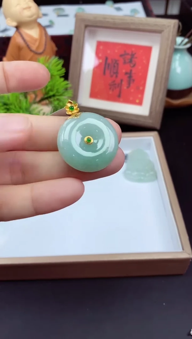 吊坠(不含链)18K金镶嵌翡翠平安扣多样性发其一@@CMT