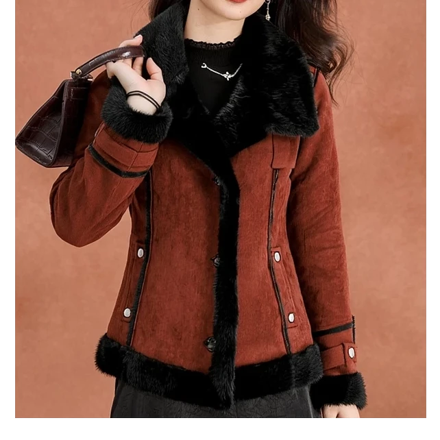 女毛呢外套女士冬季短款保暖大衣皮毛一体冬季女士L