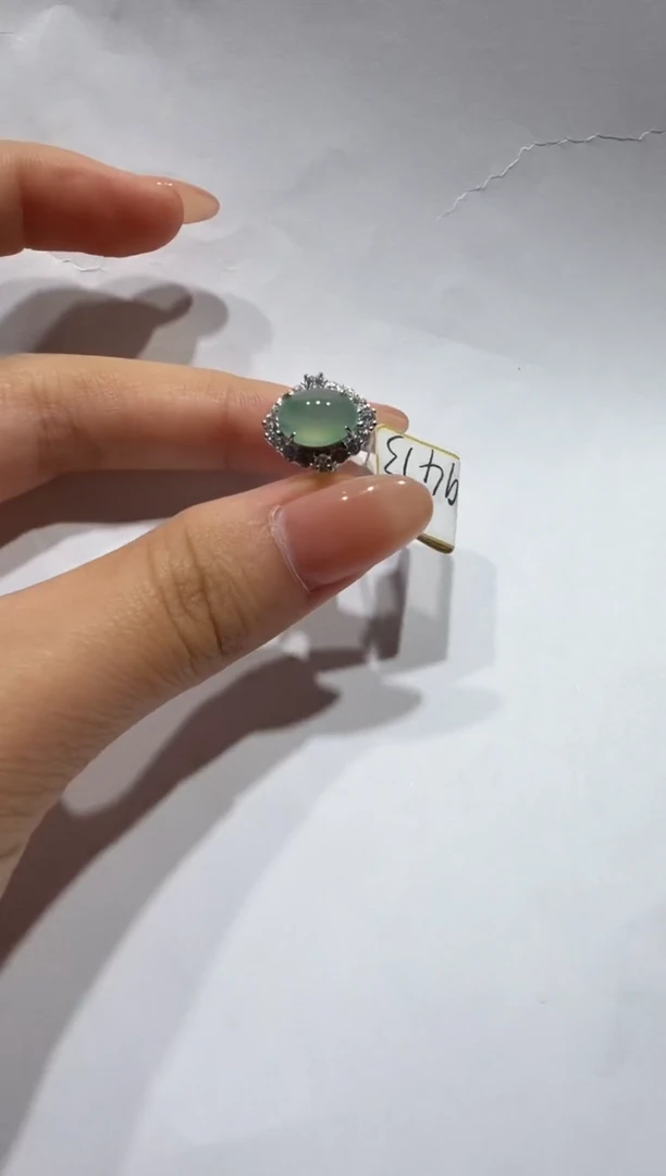 银S925镶嵌戒指翡翠缅甸A货翡翠戒指