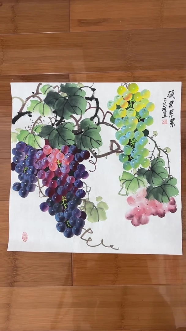 国画【福利，纯手工手绘】听昱葡萄50*50厘米