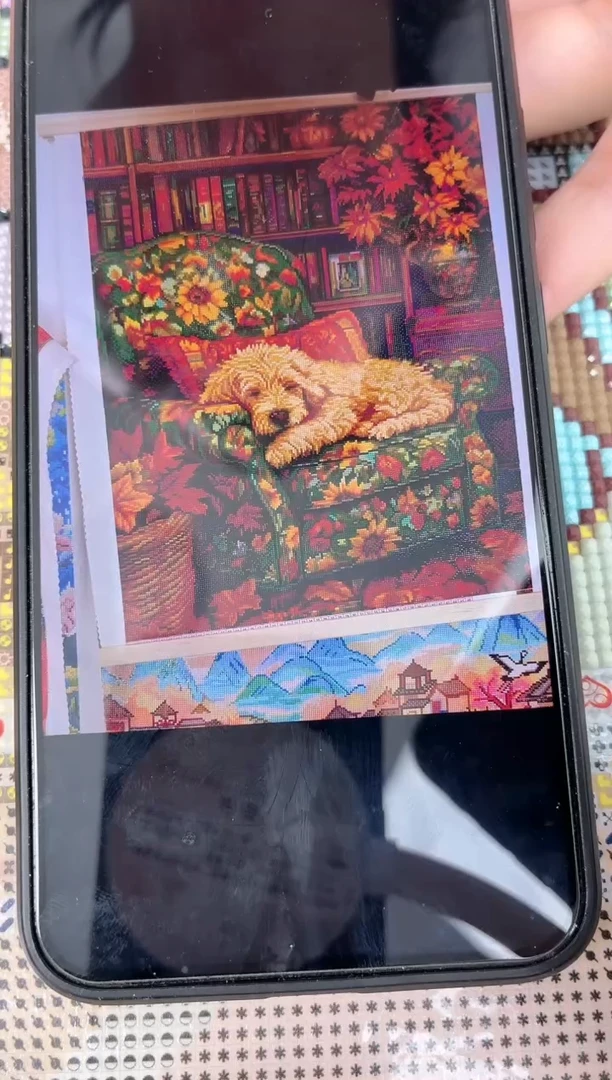 棉布百丝特【花椅上的酣梦】方钻树脂钻石50*65