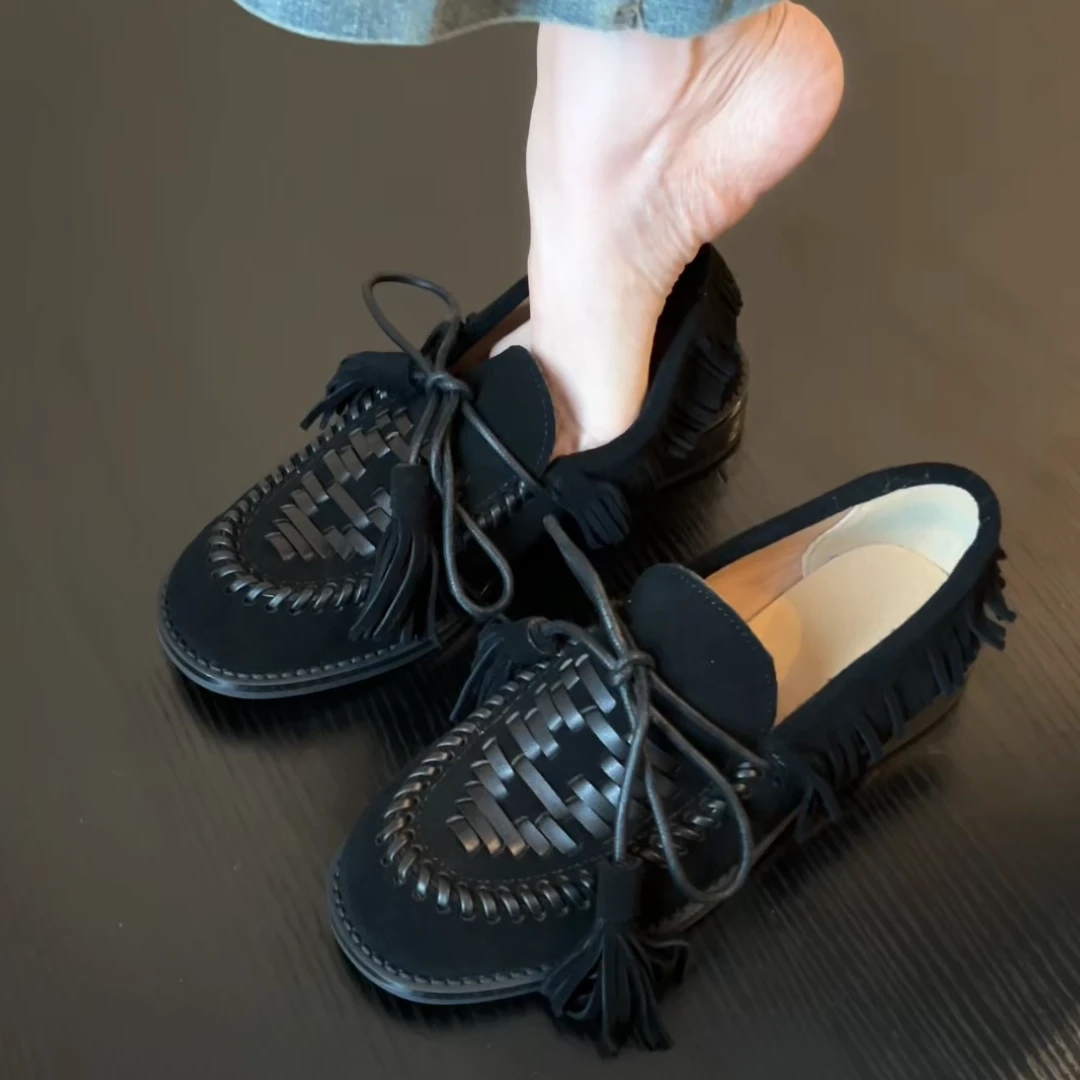 Pokoy-2.5cm超乖磨毛绑带乐福鞋