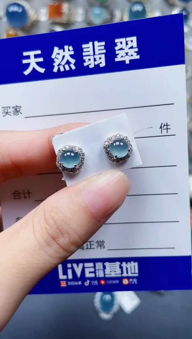 银S925镶嵌翡翠耳饰639