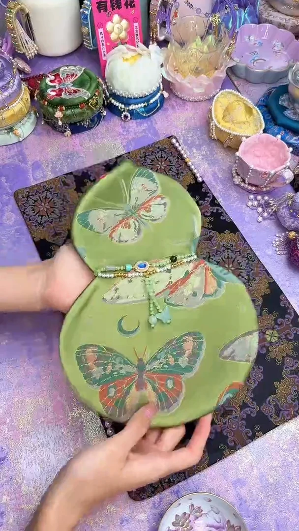 绿色蝴蝶葫芦茶席含装饰链