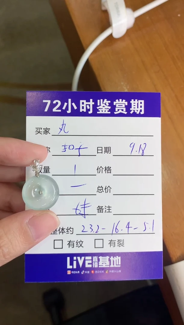 颈饰18K金镶嵌翡翠丸**人平安扣