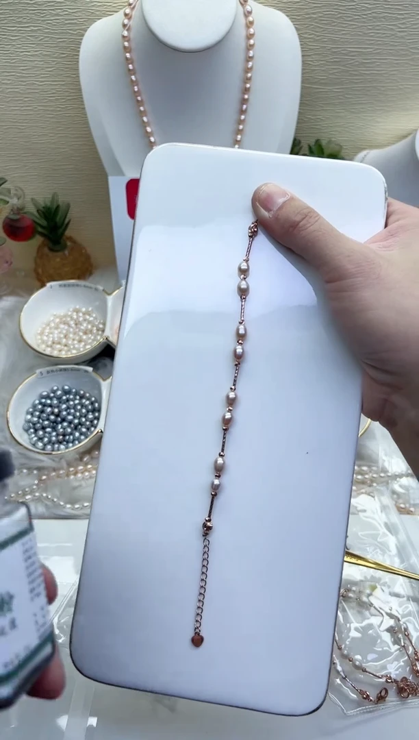 【闪购商品】淡水珍珠手链银S925镶嵌粉色5-6mm