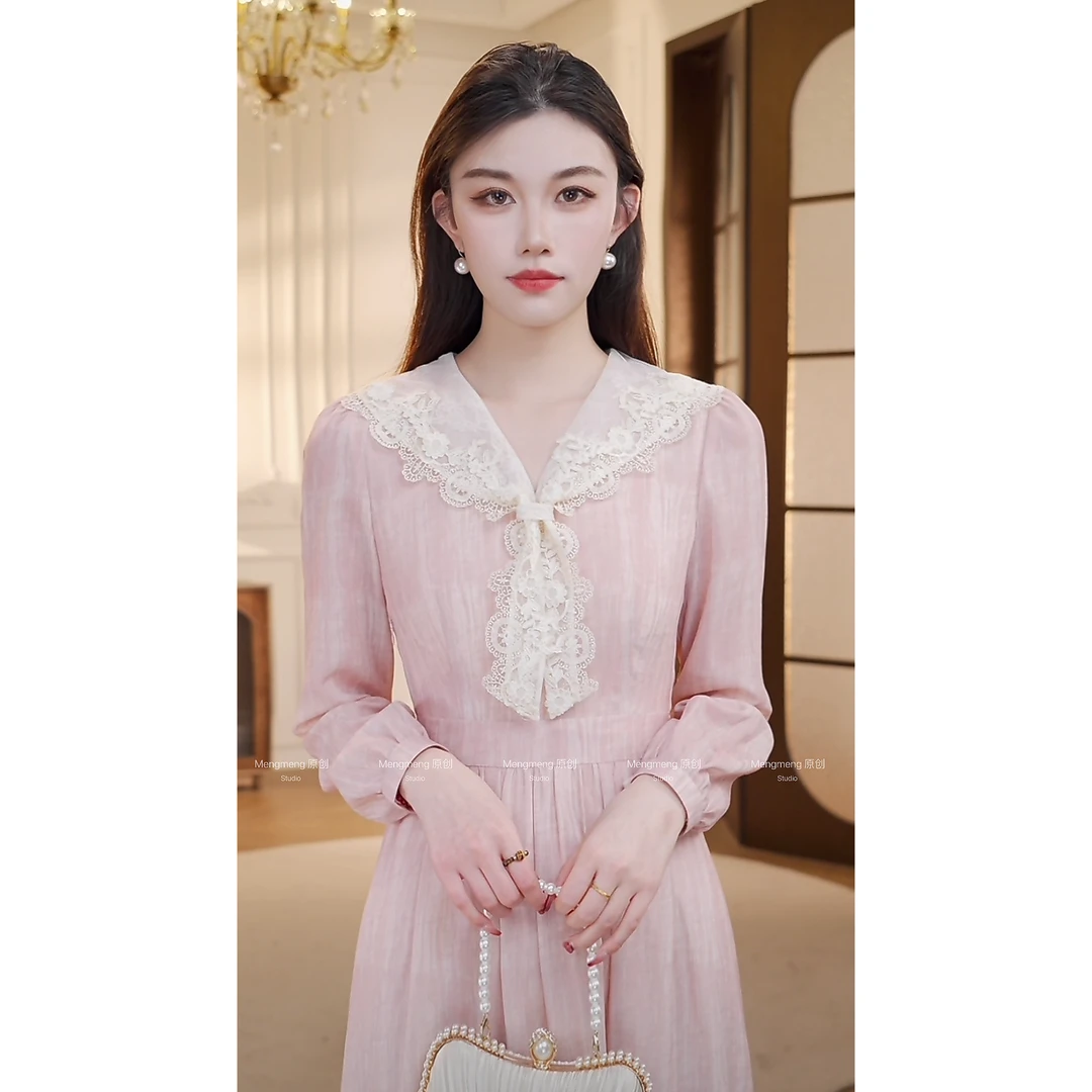 【梦梦&GERTC-W】如梦 气质显瘦蕾丝法式长袖连衣裙  GC241L1075