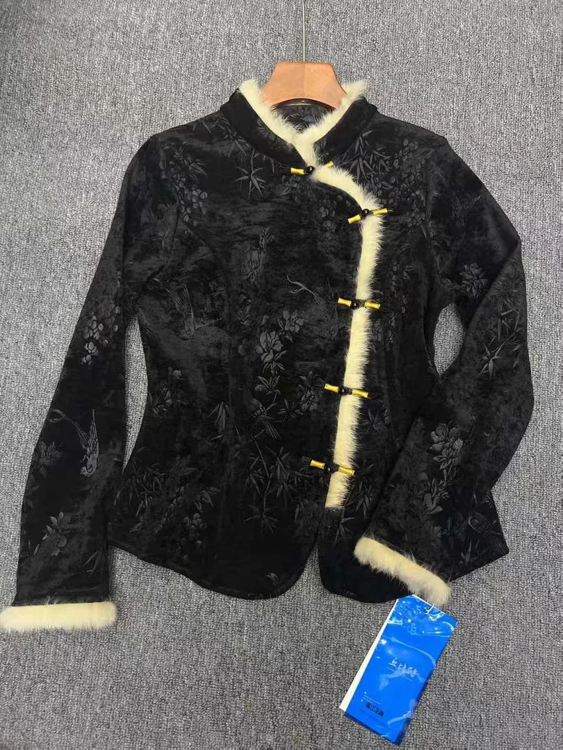 冬季加厚斜门襟盘扣暗花国风打底9572