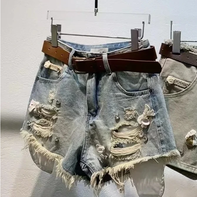 【济州岛】AFS 立体蝴蝶结钩花设计磨边牛仔短裤