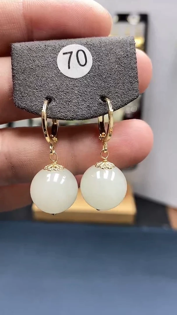 【闪购商品】和田玉耳饰银S925镀金镶嵌尺寸14mm耳扣08