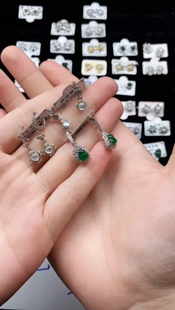翡翠戒指银S925镶嵌天然翡翠
