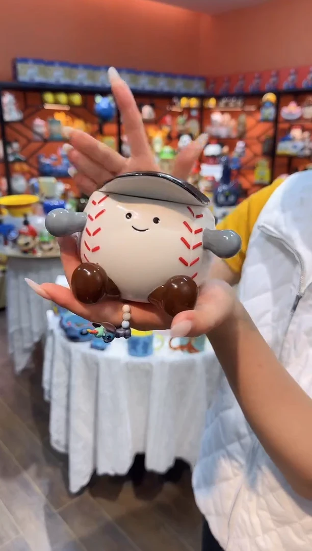 瓷片@@白色棒球微笑陶瓷杯