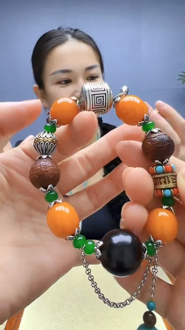 蜜蜡颈饰银S925镶嵌随昔diy颈饰