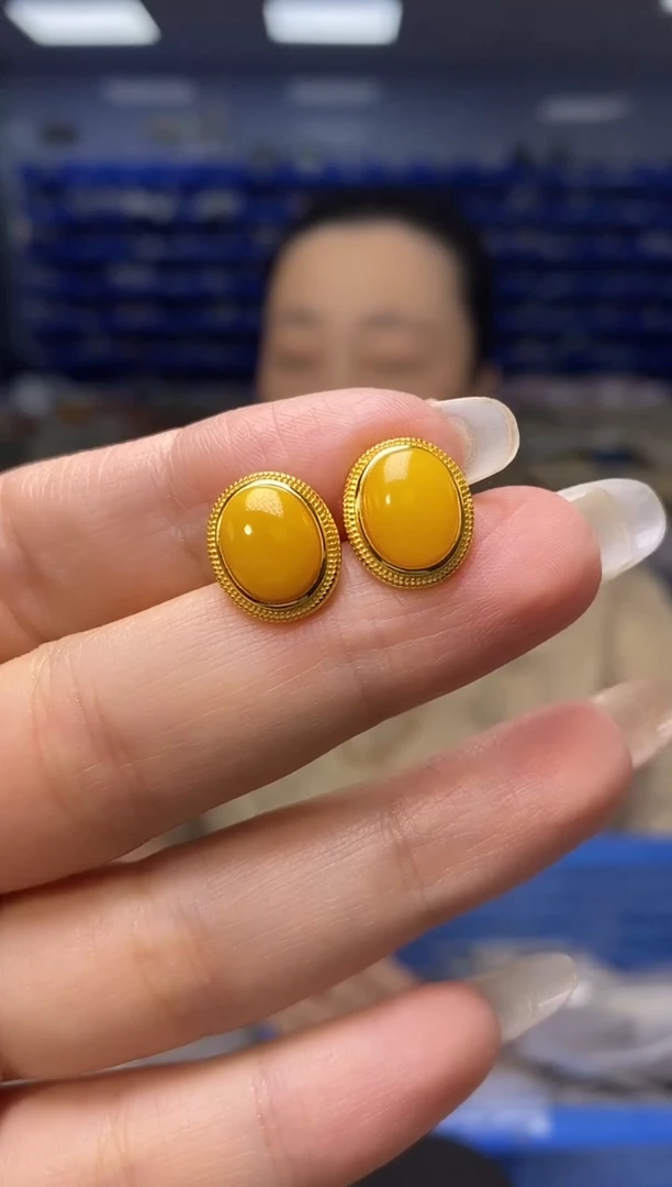 银S925镶嵌蜜蜡裸石EZ4822