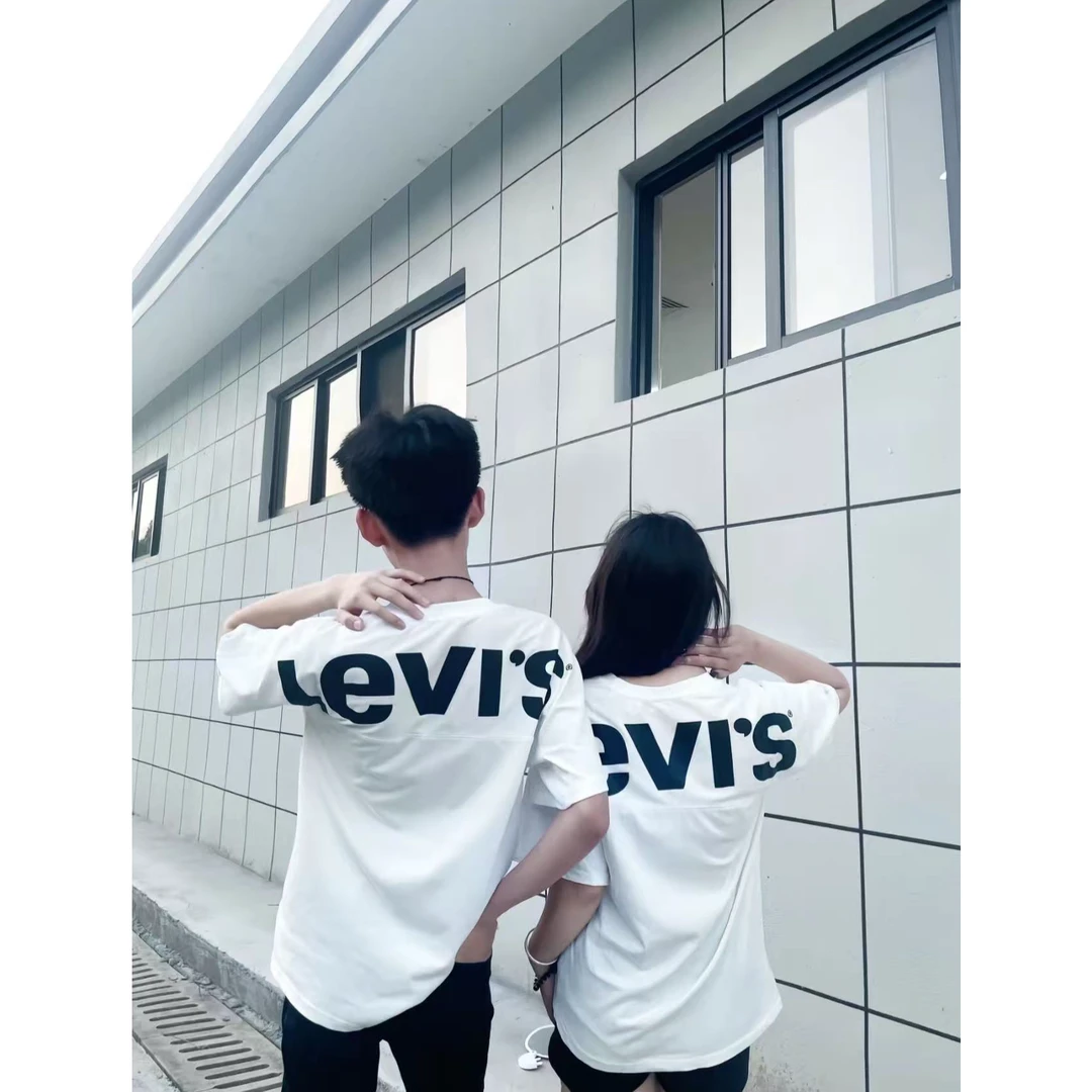 Levis 260g重磅美式高街字母印花T恤夏季宽松纯棉短袖七分袖