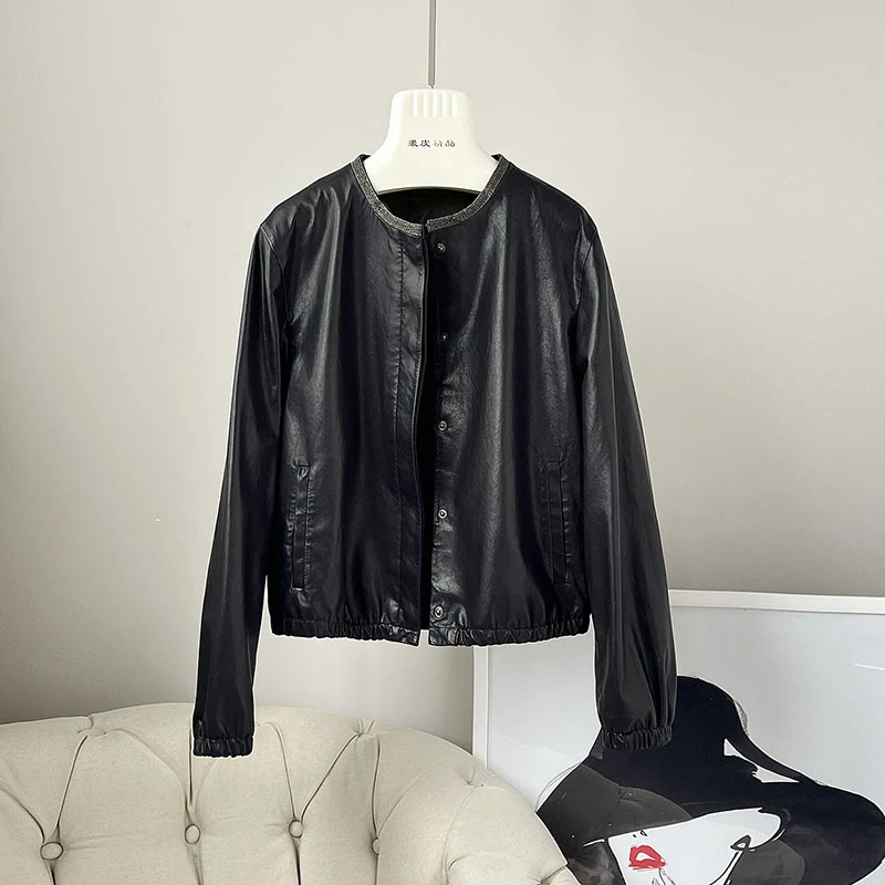 绵羊皮机车款百搭皮衣女短款春秋2025年新款海宁皮衣外套显瘦2518