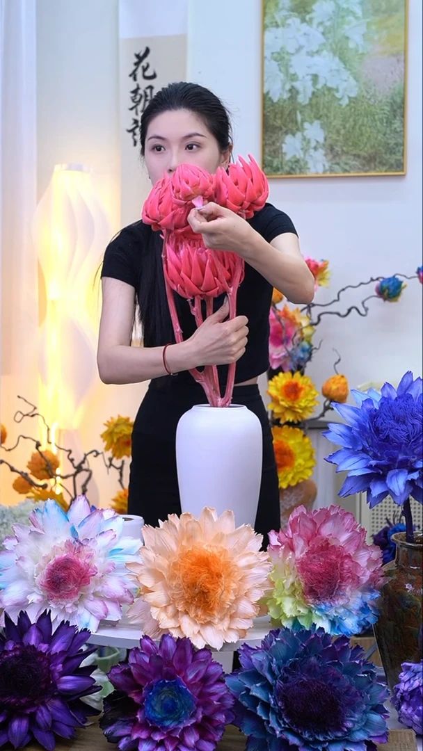 永生洋蓟亮粉6头【吸色不均】4035