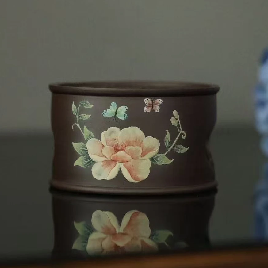 紫泥双面泥绘温茶器