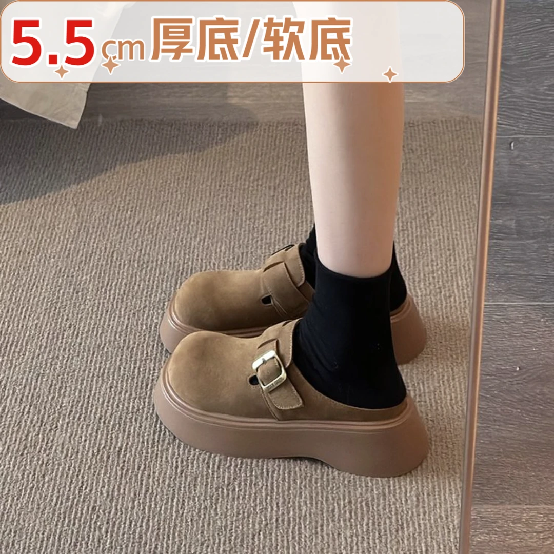 2025新款复古时尚厚底勃肯女士春夏增高外穿懒人一脚蹬包头半拖鞋