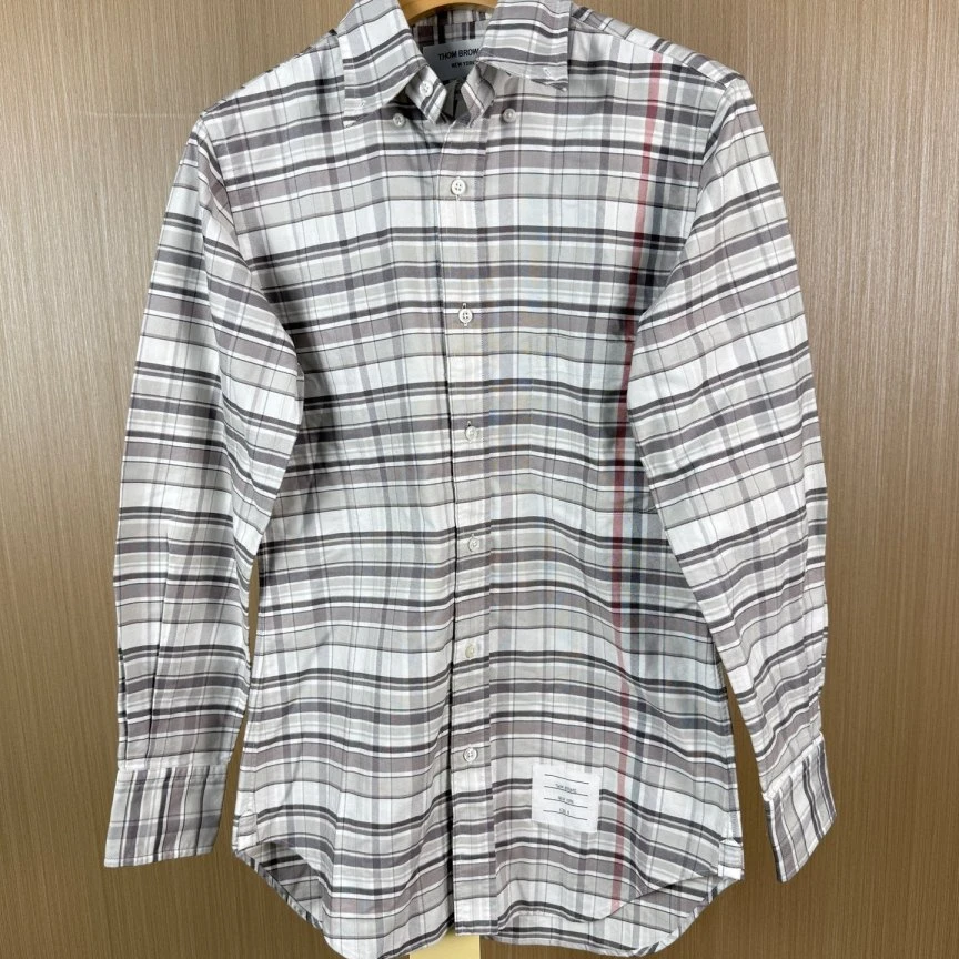 99新 THOMBROWNE 灰色格纹衬衫 0 16492286