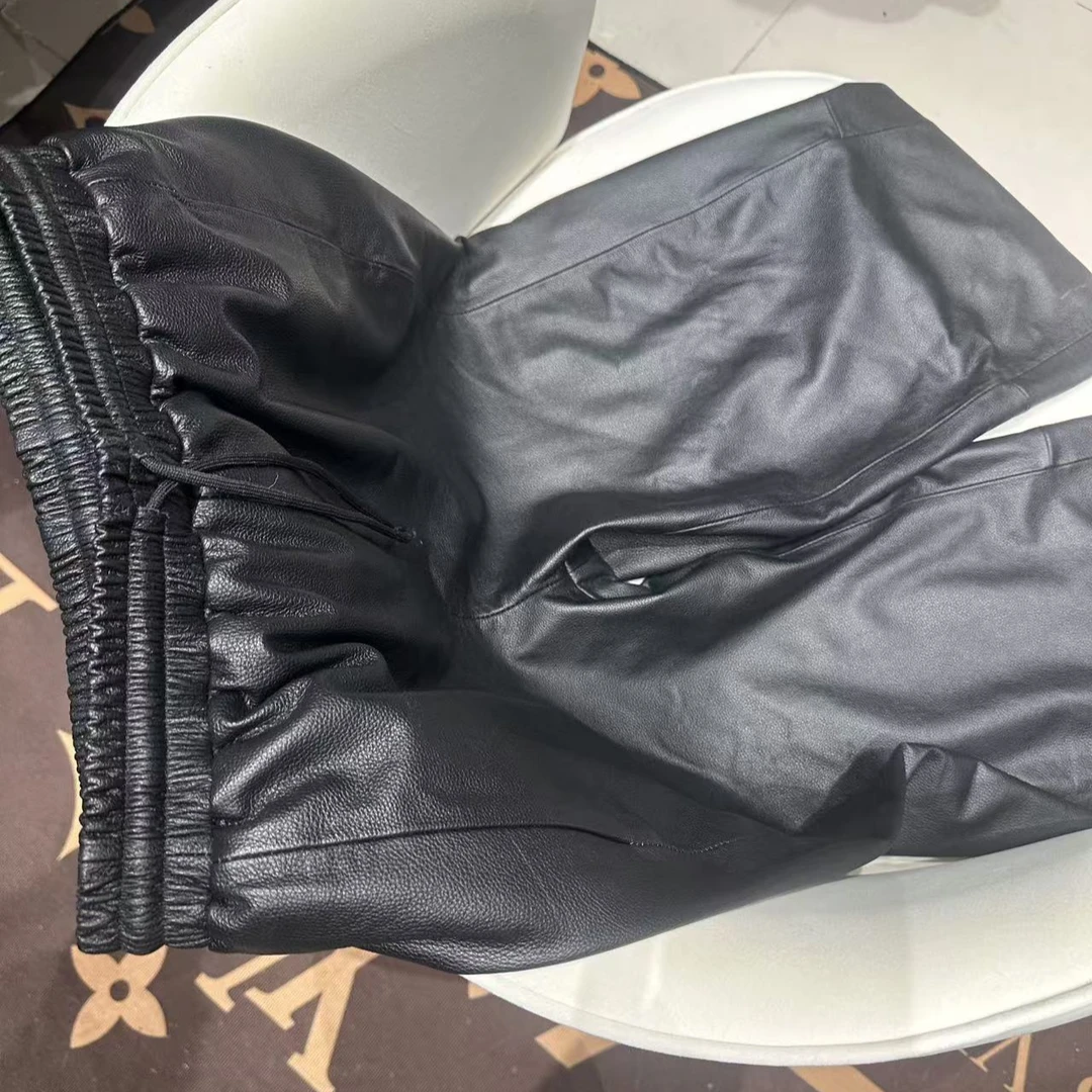 【9767】新款牛皮休闲弯刀裤裤显瘦高腰百搭黑色复古宽松