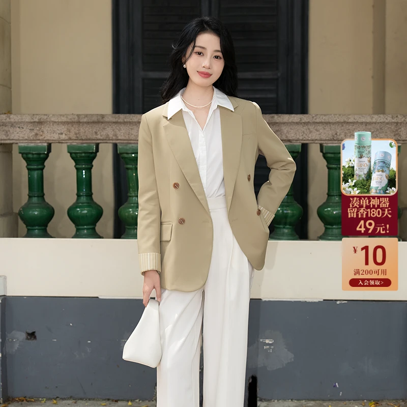 【年货节提前购】茵曼秋季简约通勤平驳领西装翻折袖不易皱休闲外套