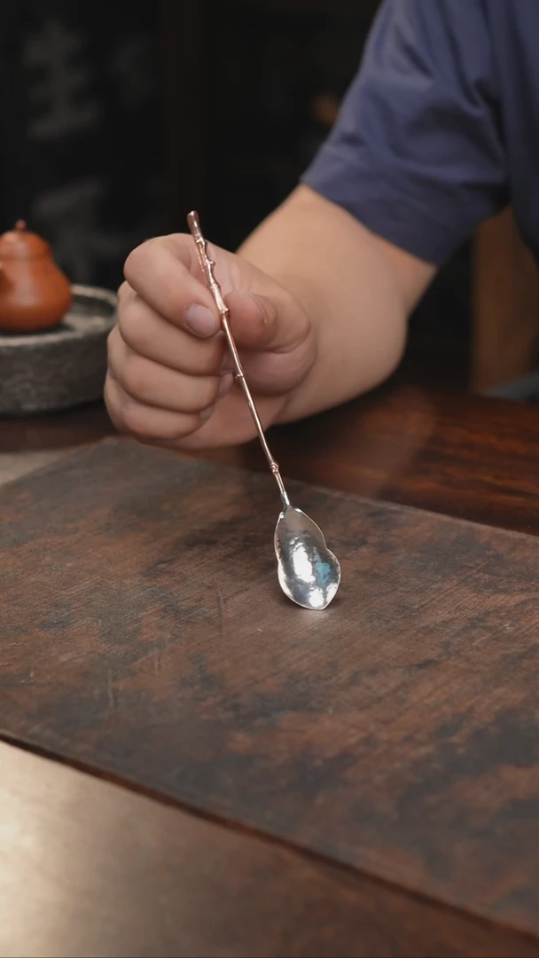 足银葫芦头紫铜柄茶勺咖啡勺