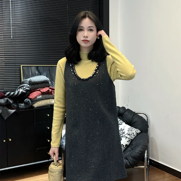 【Si&华严选】高级感小香风显瘦气质休闲重工细闪亮片背心裙8191