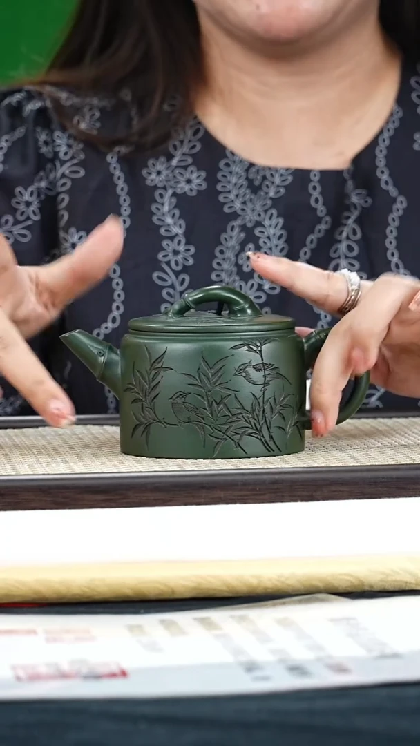 茶壶紫砂GSZ竹节汉瓦 绿泥