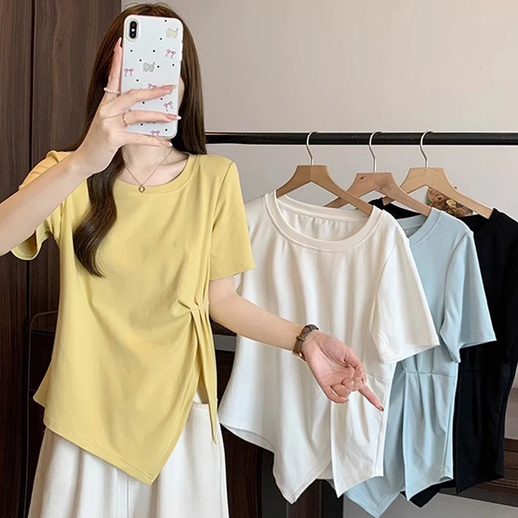 不规则短袖T恤女2025年新款夏季心机设计感小众半袖高腰短款上衣