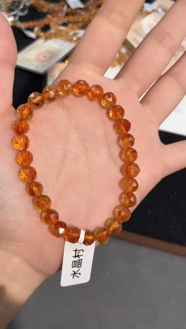 水晶手链未镶嵌8号黄水晶切面单圈8mm左右