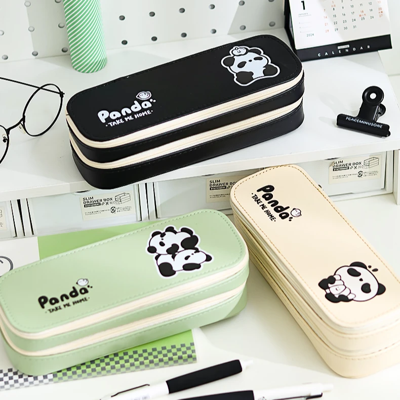 蓝果【熊猫花花双层笔盒】大容量笔袋可爱创意高颜值