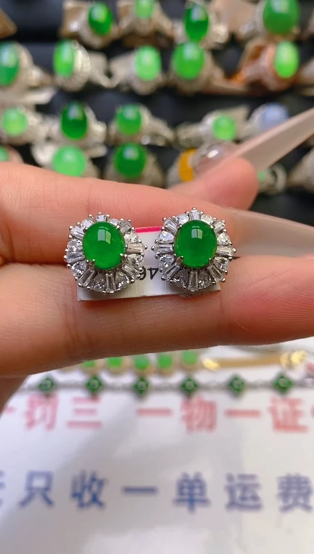 翡翠银S925镶嵌耳饰天然