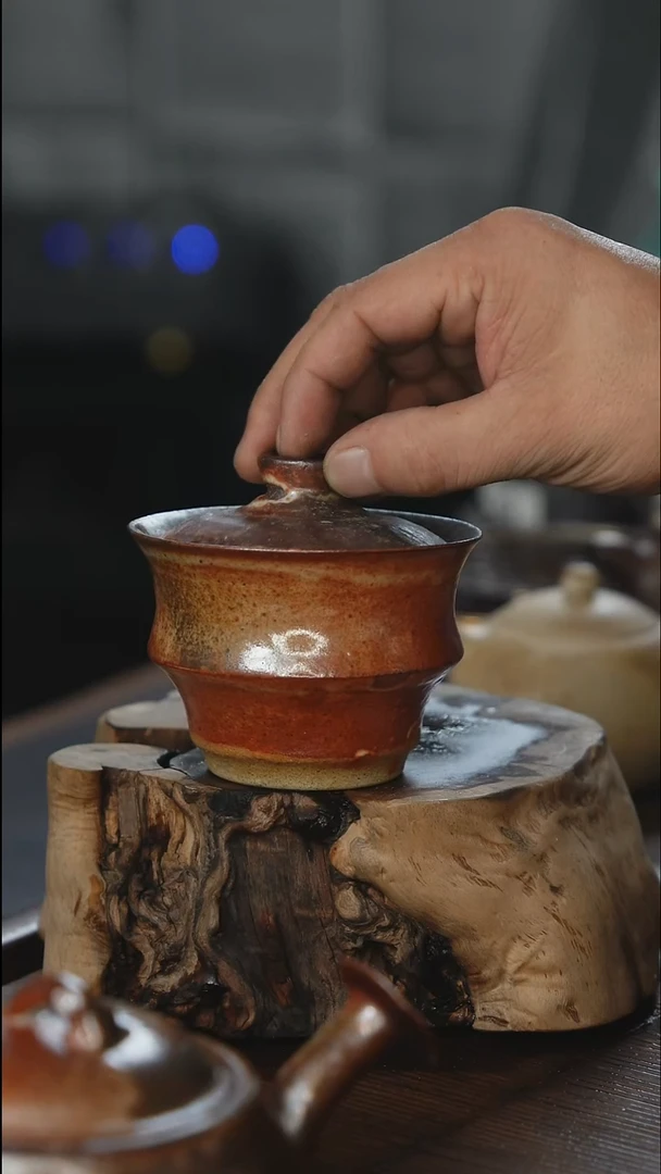 紫砂全手工竹节盖碗