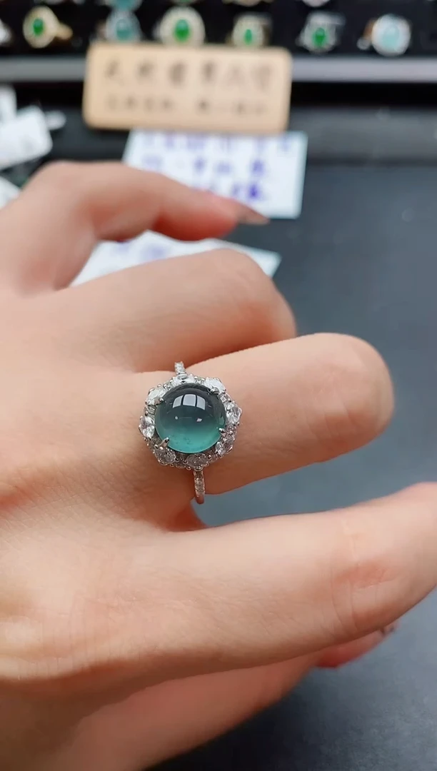 银S925镶嵌戒指翡翠1