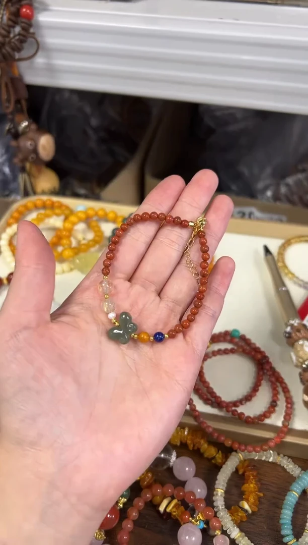 手链未镶嵌南红玛瑙孤品南红玛瑙和田蝴蝶手链[1337]