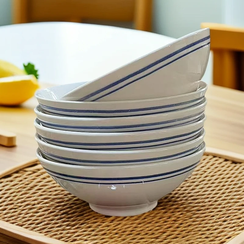 老式釉下复古陶瓷蓝边碗6英寸饭碗商用扣肉碗粥碗面碗菜碗家用碗