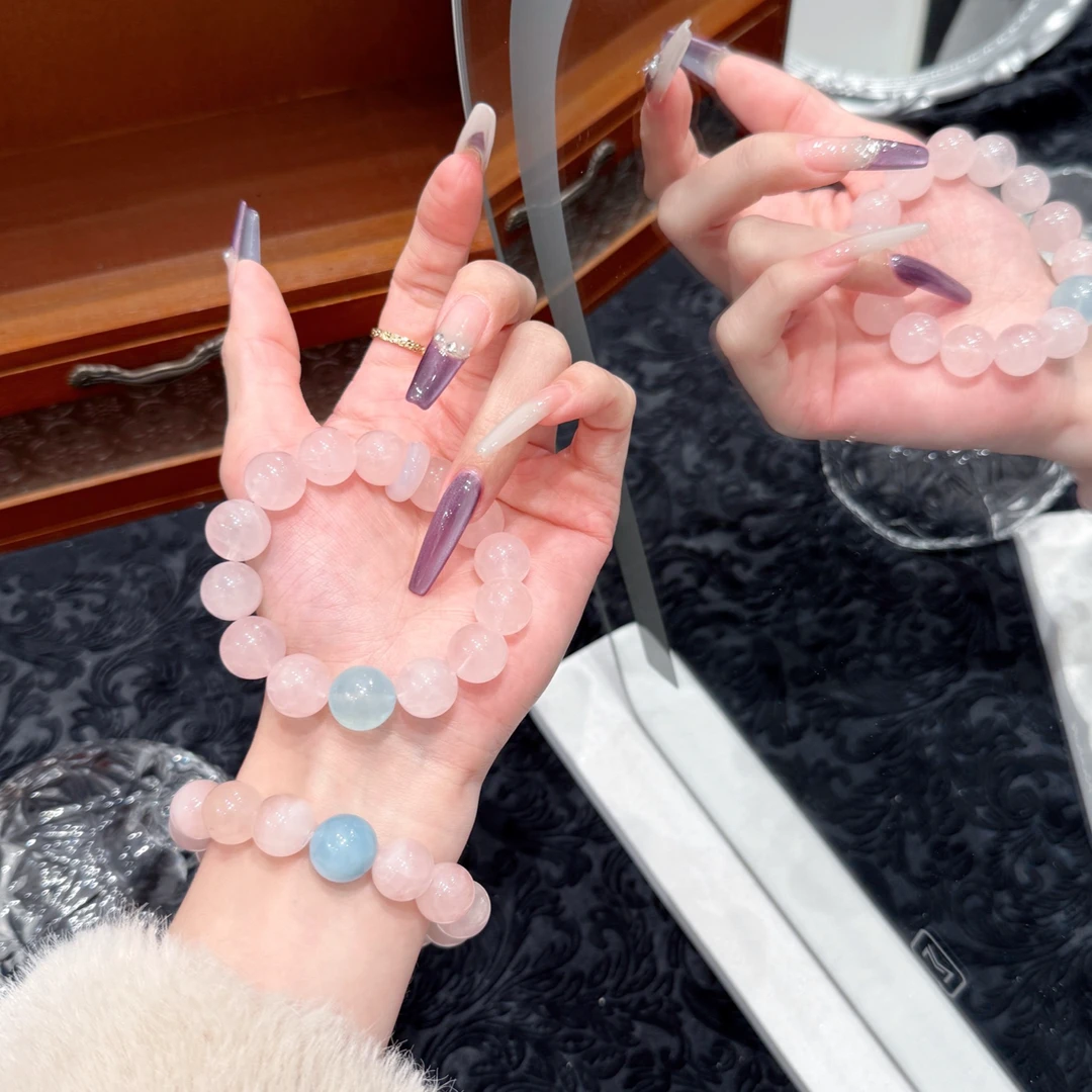 【邂逅神秘】天然水晶马粉女款手串设计师款单圈2024新款