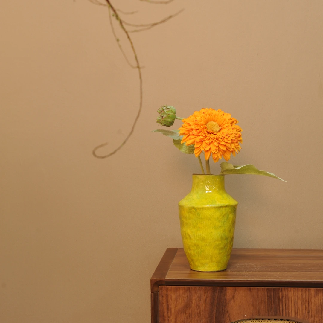 景德镇艺术感花瓶（柠檬黄高20cm 口7cm）