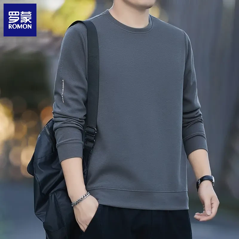 罗蒙男士卫衣2025春秋季新款休闲圆领运动长袖百搭青年宽松打底衫