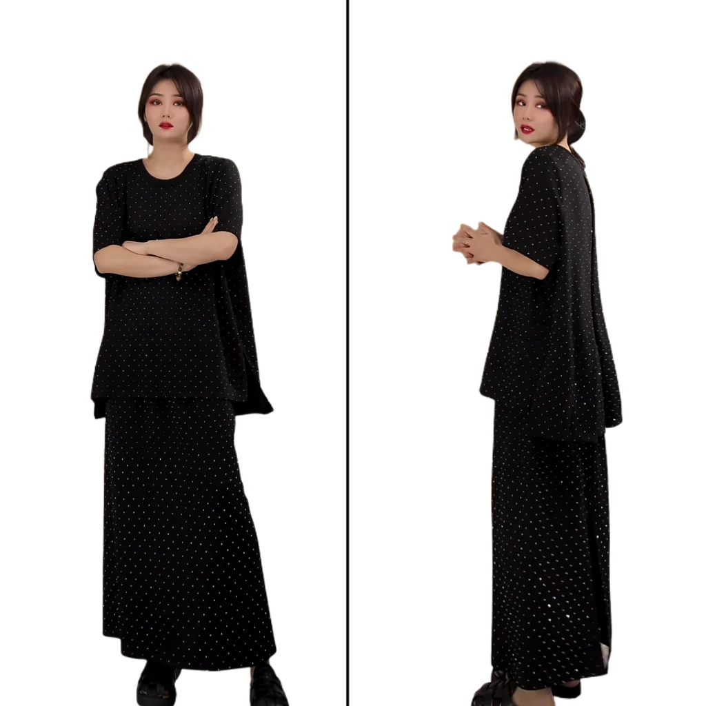 小韩日记【钻钻千金】套装气质时尚休闲夏季黑色圆领韩版显瘦5199