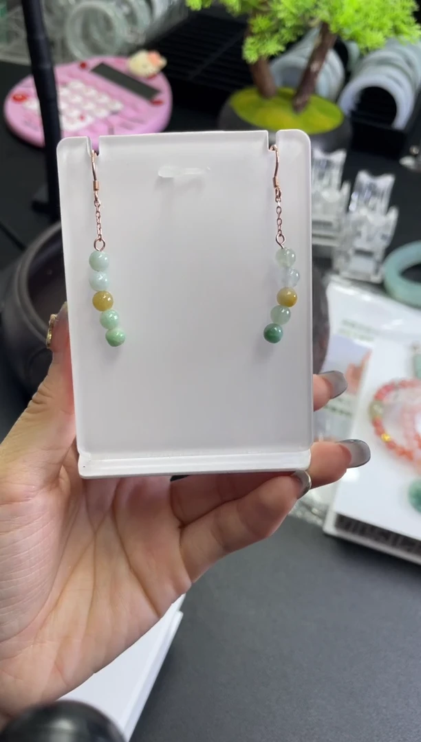 银S925镶嵌翡翠耳饰耳钩多样性发一对