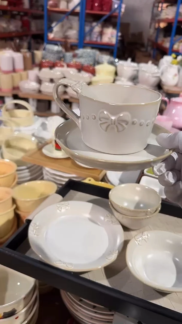 陶瓷蝴蝶结咖啡杯碟 微瑕凑满20元包邮