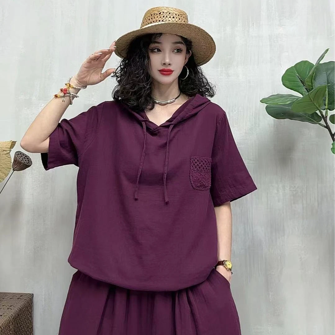 12304新款夏季气质百搭休闲显瘦简约连帽短袖T恤